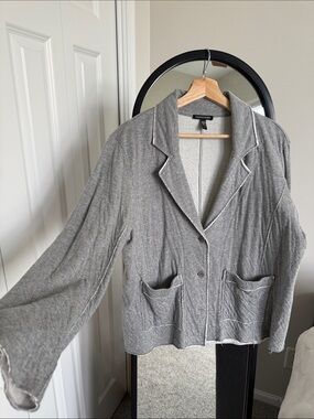 Eileen Fisher Light Gray Relaxed Knit Blazer with distressed seams